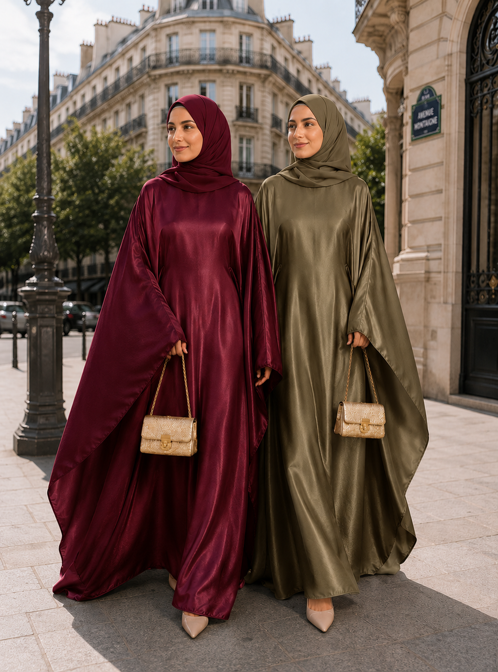 Abaya Satiné Femme – Robe Longue Oversize Manches Chauve-Souris