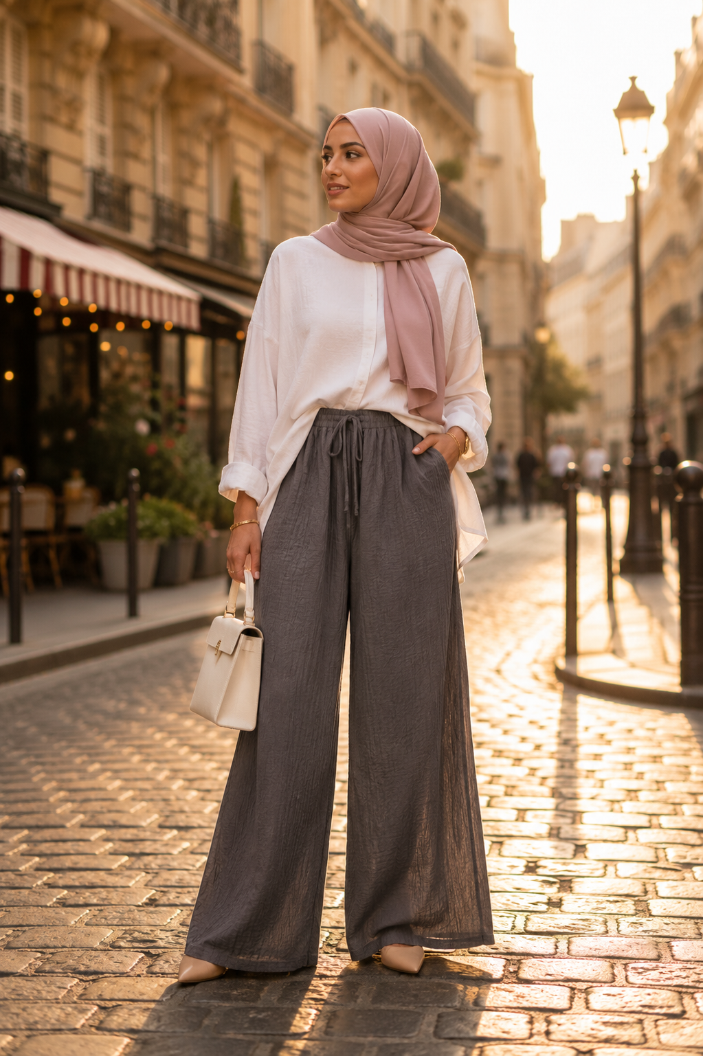 Pantalon Large Coton Lin — Taille Élastique Cordon | 7 Coloris | Style Modest Confort