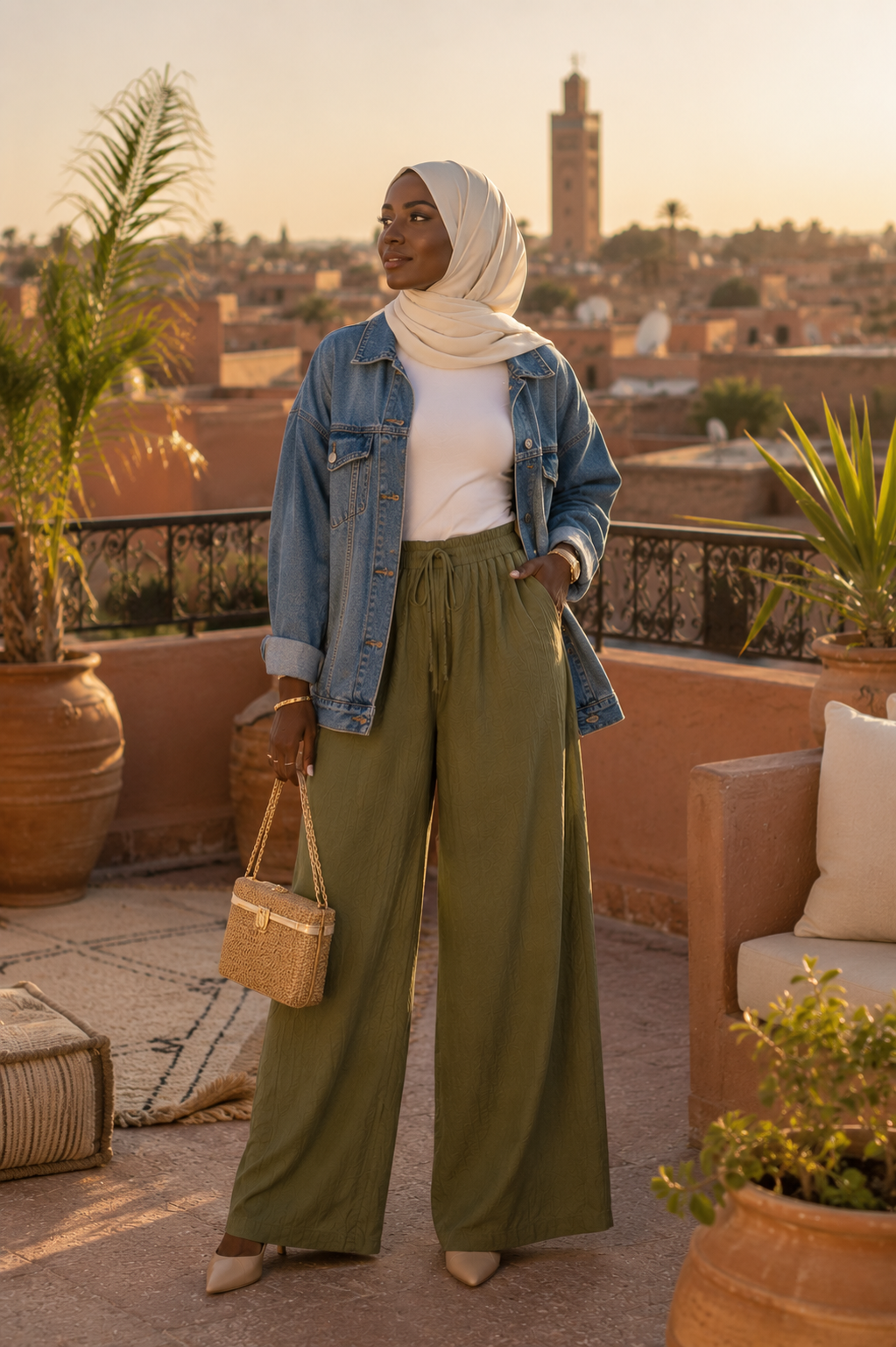 Pantalon Large Coton Lin — Taille Élastique Cordon | 7 Coloris | Style Modest Confort