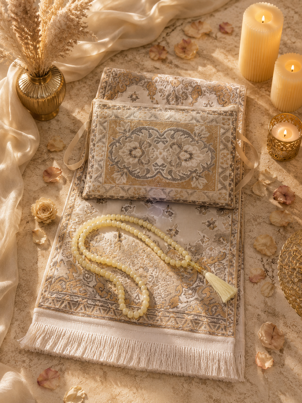 Tapis de Prière 3 Pièces - Chapelet & Sac Inclus, Idéal Ramadan & Eid