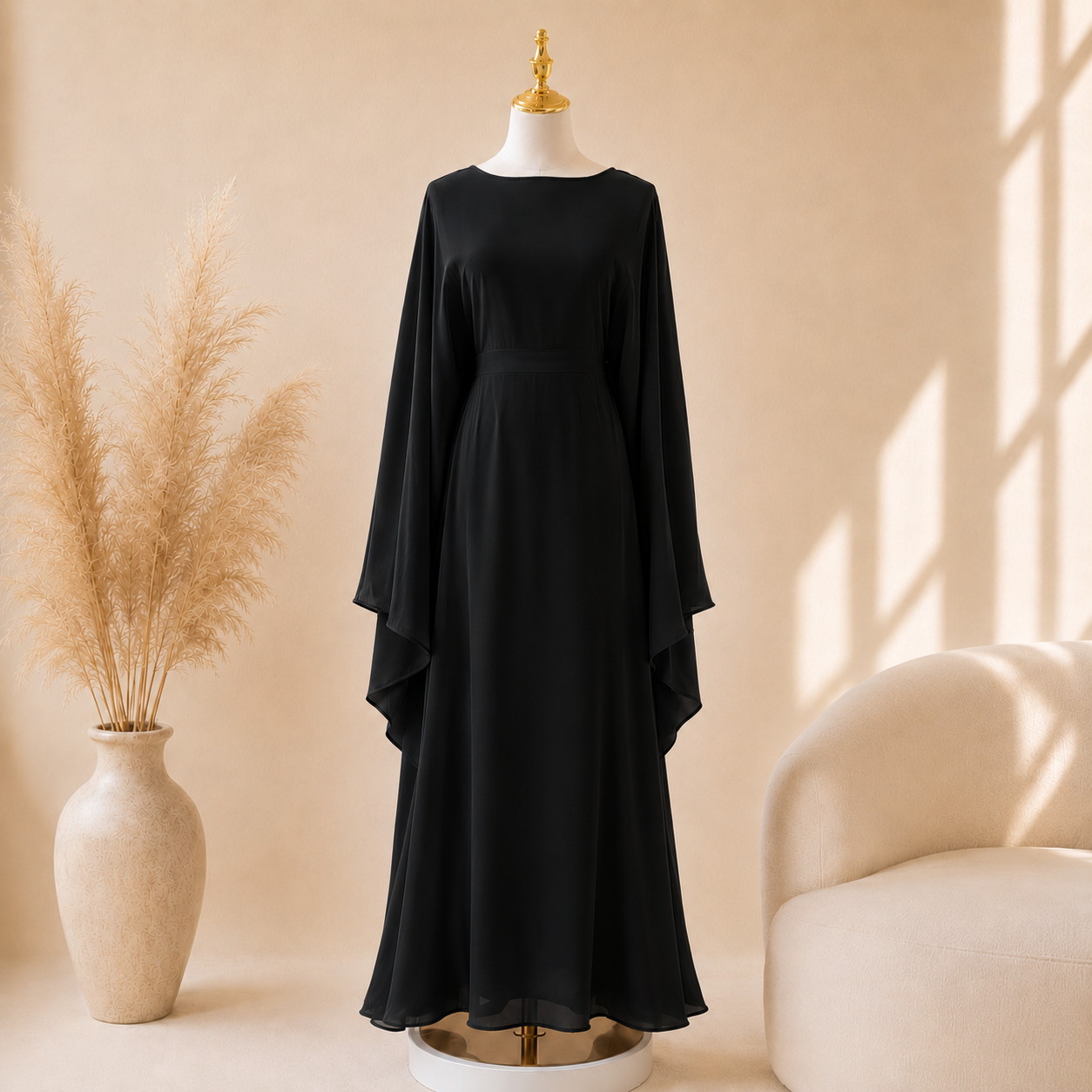 Abaya Satiné Femme – Robe Longue Oversize Manches Chauve-Souris