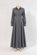Robe Chemise Maxi Boutonnée — Manches Longues Col Chemise | Gris, Noir, Blanc | Modest Chic
