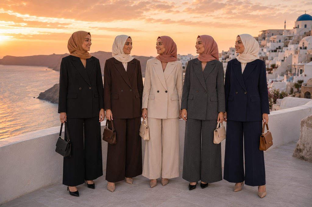 Blazer Élégant Double Boutonnage — Veste Modest Chic Manches Longues | Marron, Noir, Beige