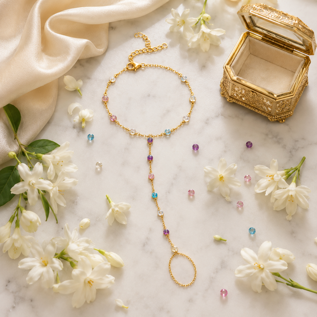 Bracelet Main Doré Pierre Naturelle Femme – Acier Inoxydable Élégant & Minimaliste
