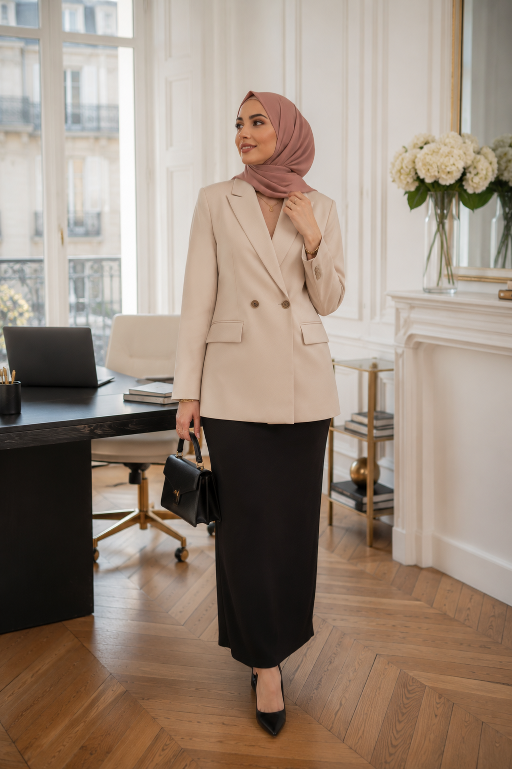 Blazer Élégant Double Boutonnage — Veste Modest Chic Manches Longues | Marron, Noir, Beige