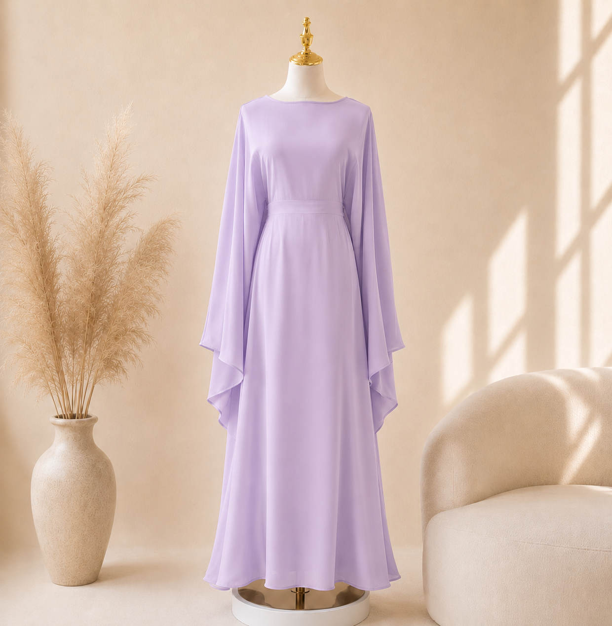 Abaya Satiné Femme – Robe Longue Oversize Manches Chauve-Souris