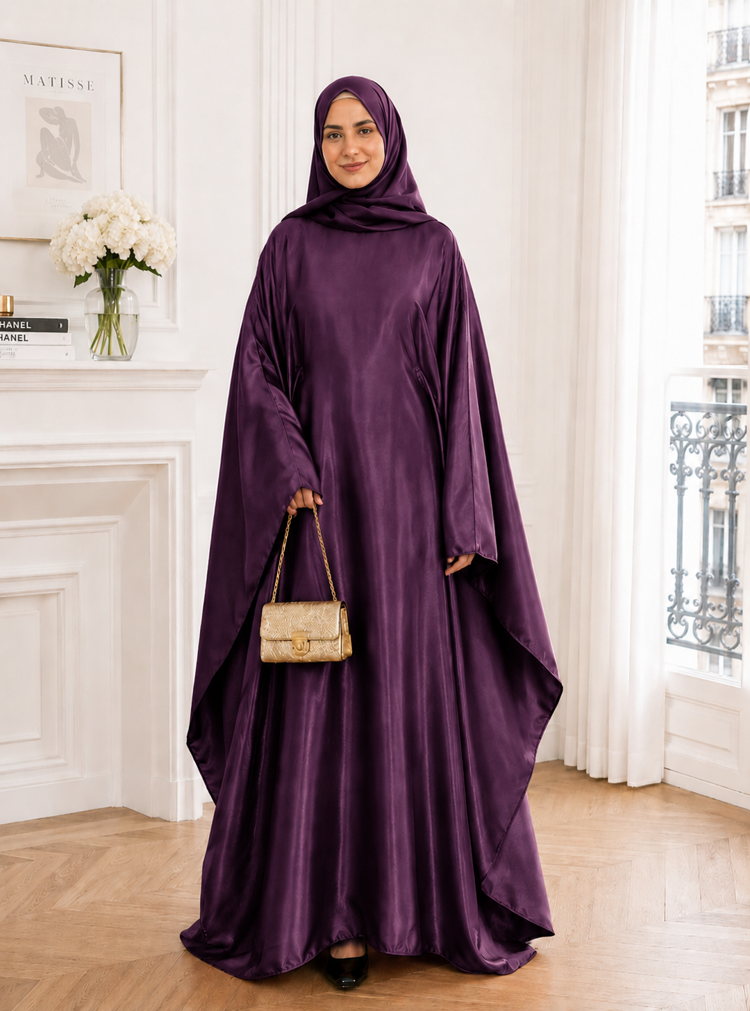 Abaya Satiné Femme – Robe Longue Oversize Manches Chauve-Souris