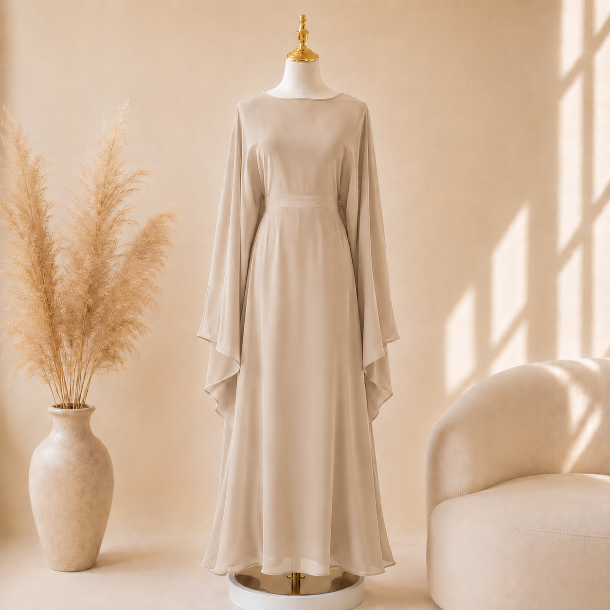 Abaya Satiné Femme – Robe Longue Oversize Manches Chauve-Souris