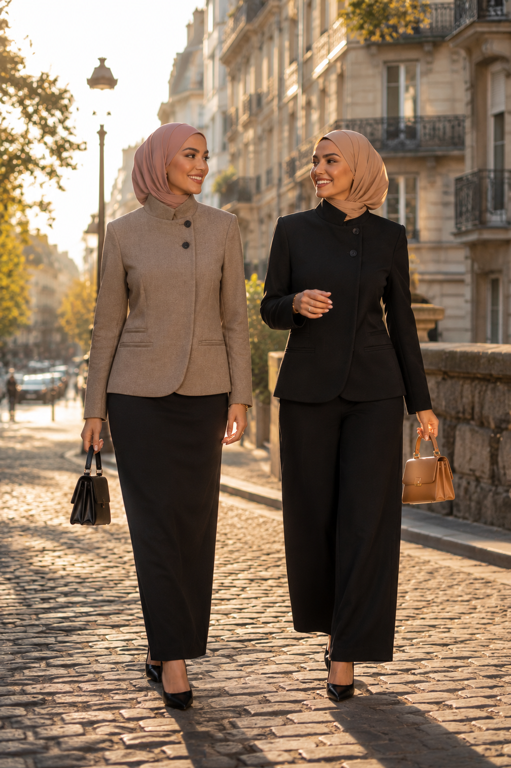 Blazer Élégant Col Montant Bouton Unique — Veste Chic Modest | Taupe , Noir