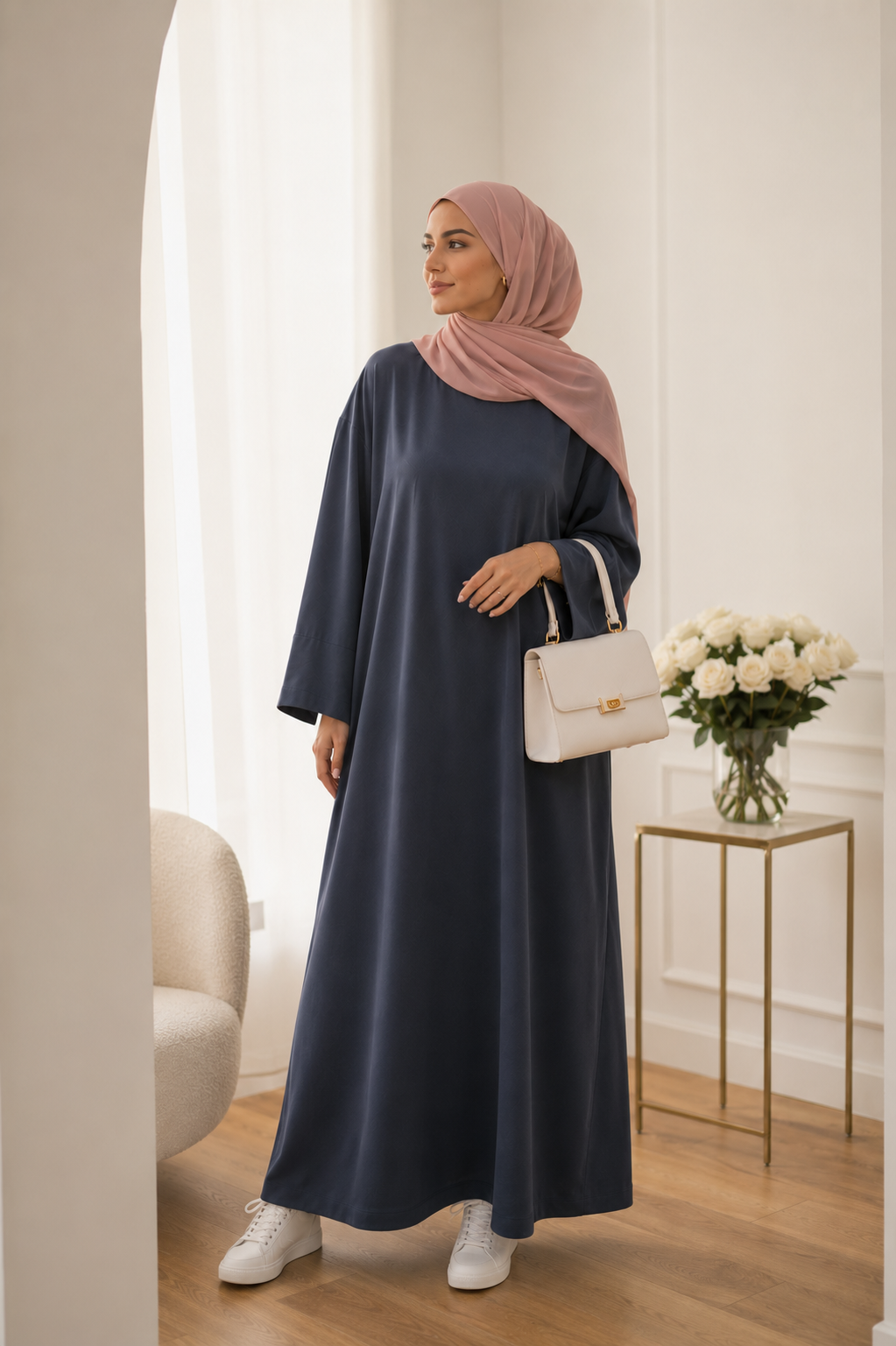 Abaya Longue Ample Couleur Unie — Manches Longues Coupe Décontractée | Noir, Marron, Beige