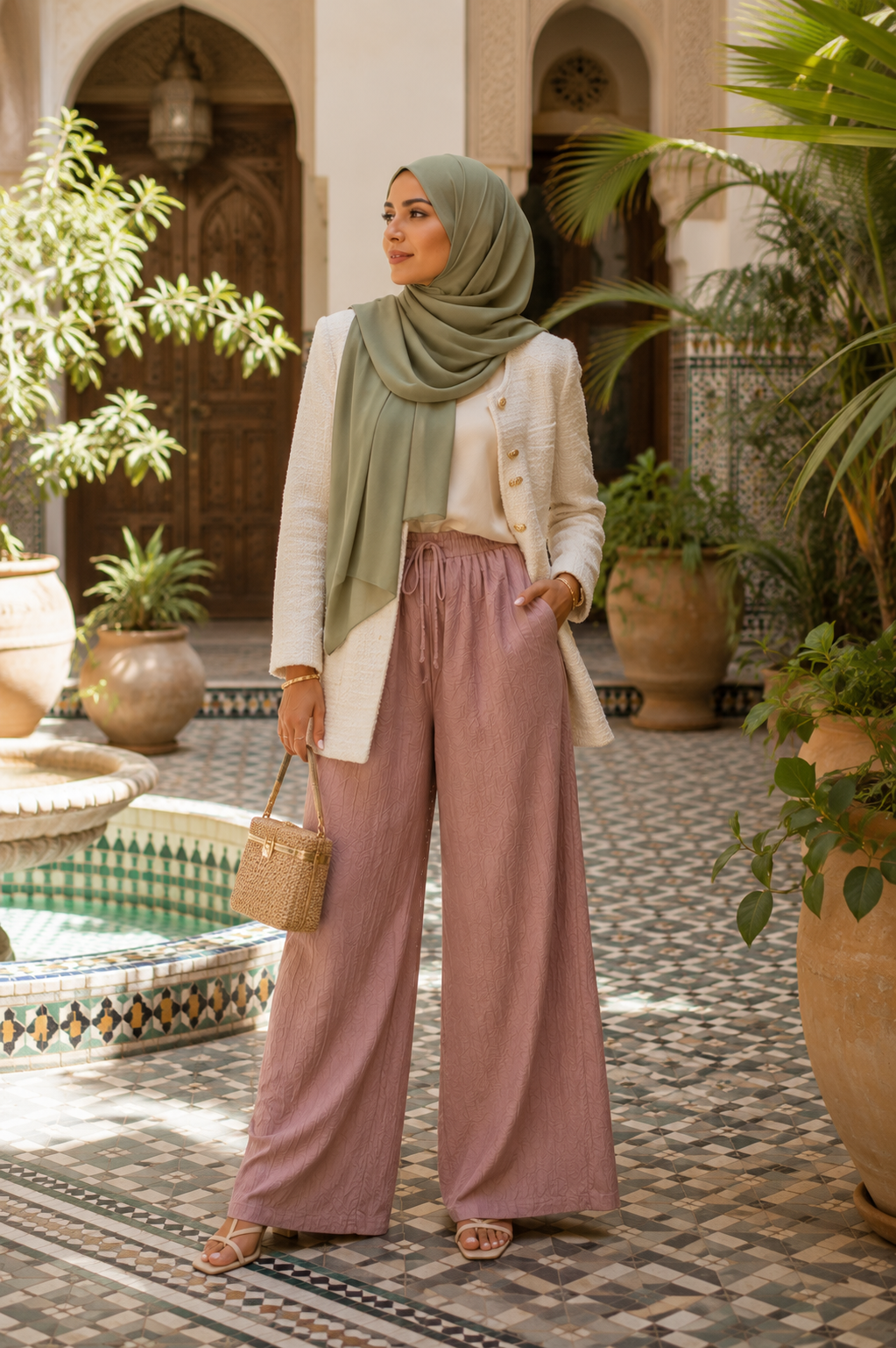 Pantalon Large Coton Lin — Taille Élastique Cordon | 7 Coloris | Style Modest Confort