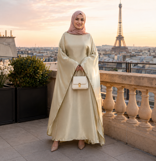 Abaya Satiné Femme – Robe Longue Oversize Manches Chauve-Souris