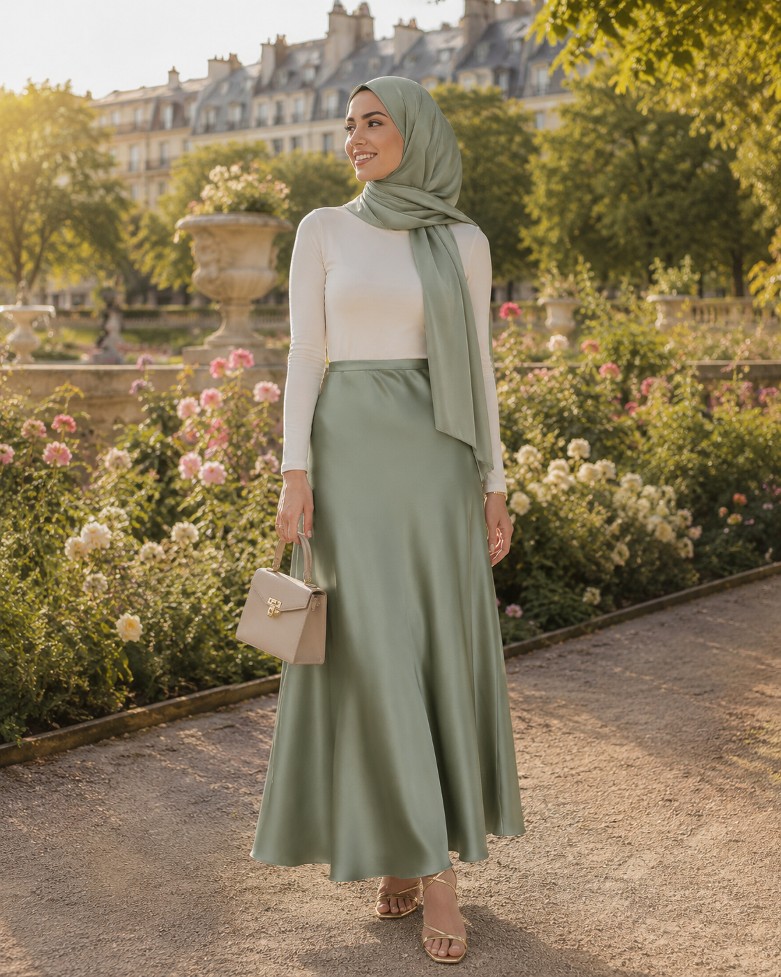 jupe longue satinée, jupe évasée femme, jupe modest fashion, jupe fishtail, jupe satin femme voilée, jupe longue élégante, jupe musulmane, jupe tendance 2025