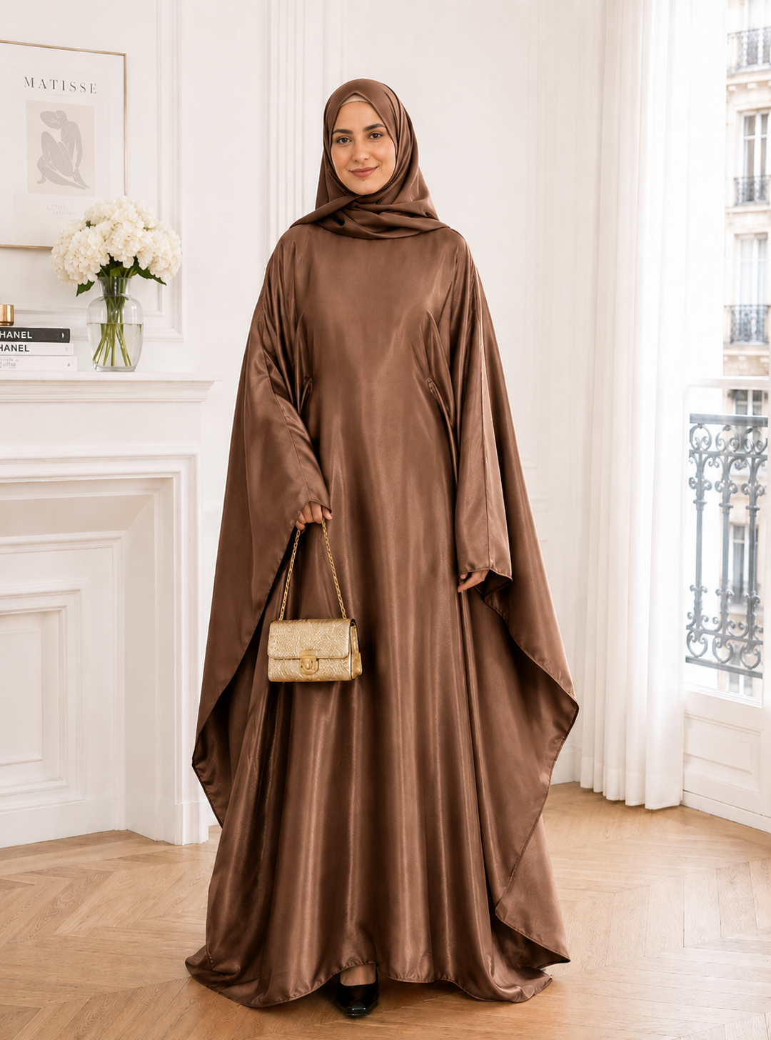 Abaya Satiné Femme – Robe Longue Oversize Manches Chauve-Souris