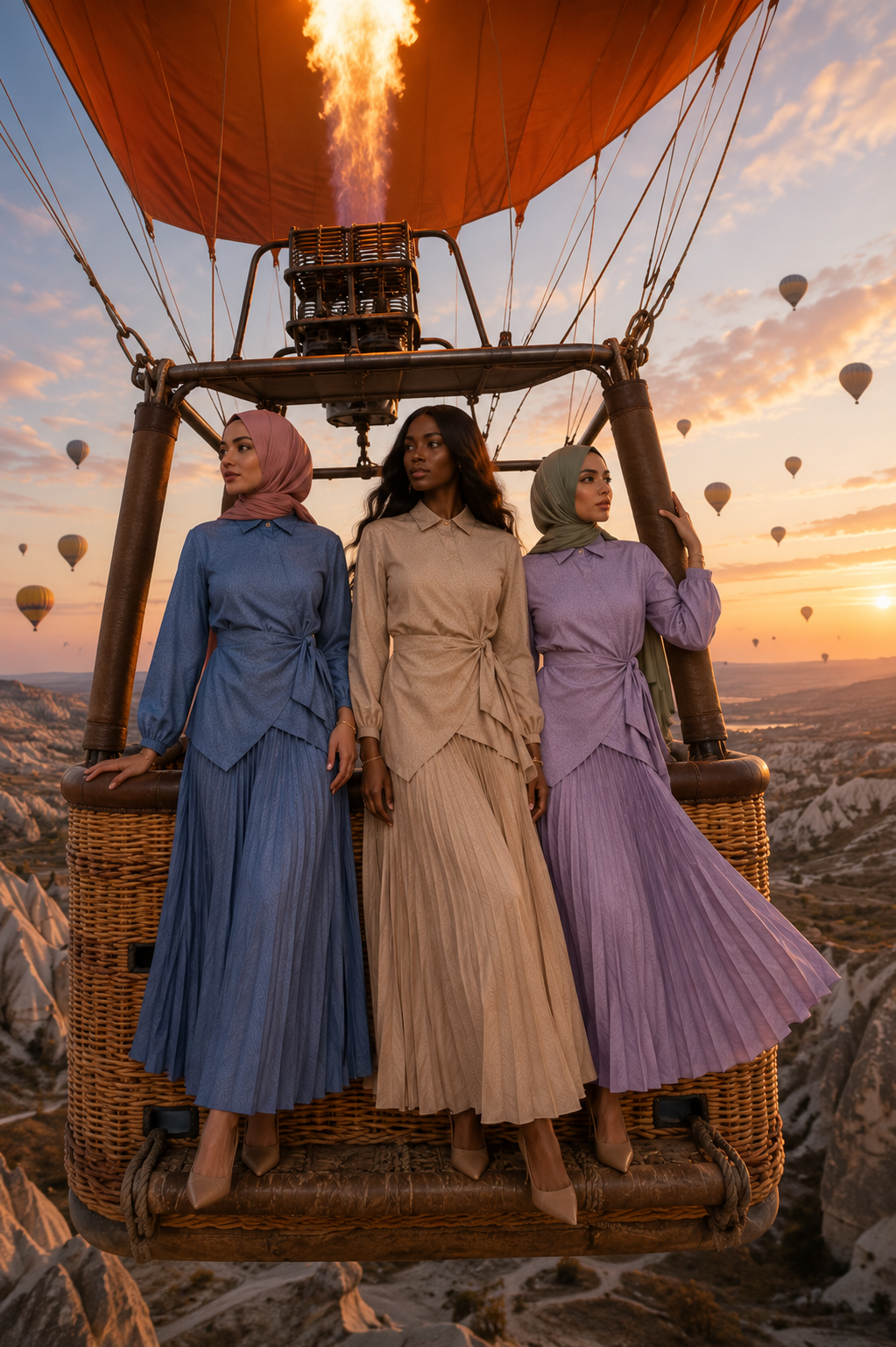Ensemble 2 Pièces Élégant — Top Noué Col Chemise & Jupe Plissée Maxi | Bleu, Beige, Violet