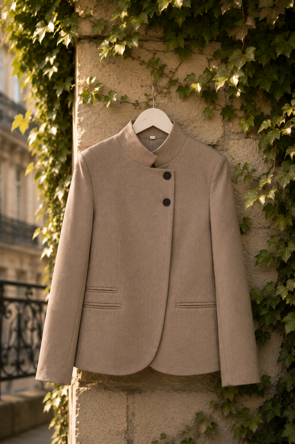 Blazer Élégant Col Montant Bouton Unique — Veste Chic Modest | Taupe , Noir
