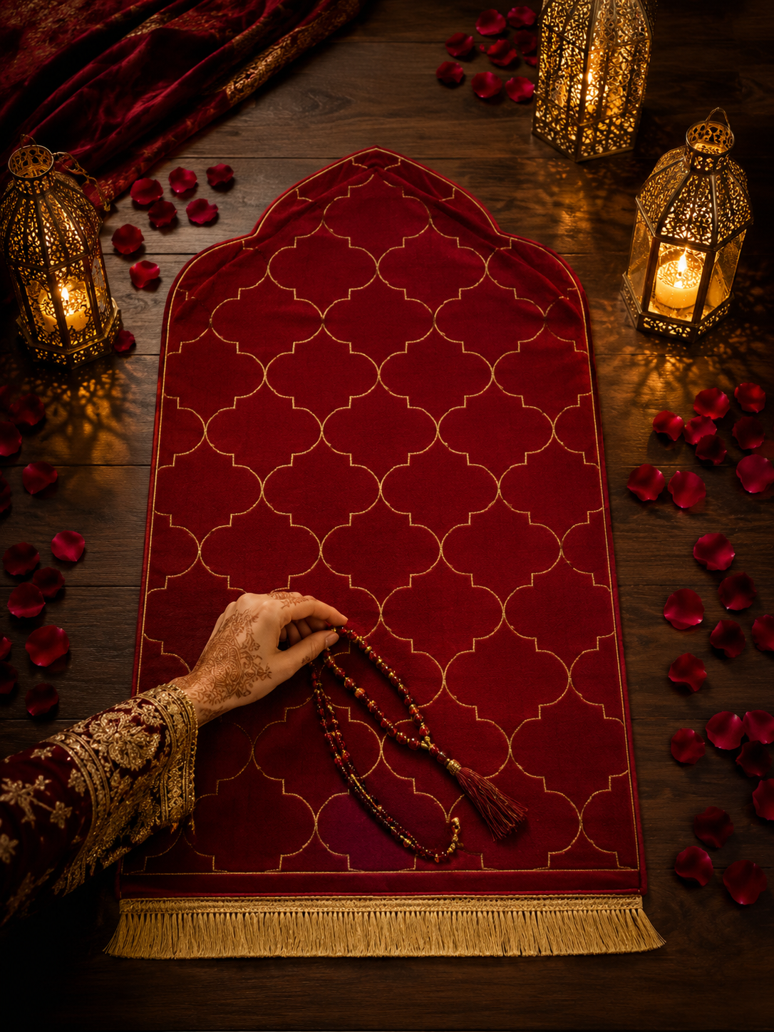 Tapis de Prière Voyage  - Velours Doux Antidérapant, Portable & Élégant