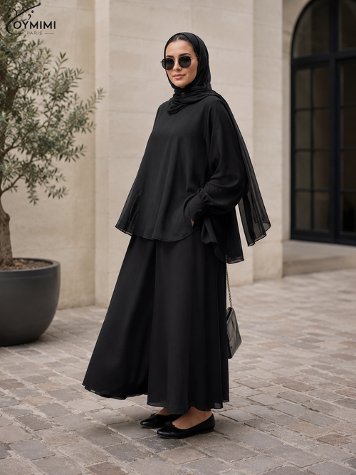 Ensemble 2 Pièces Femme – Chemise Longue & Pantalon Large Modest