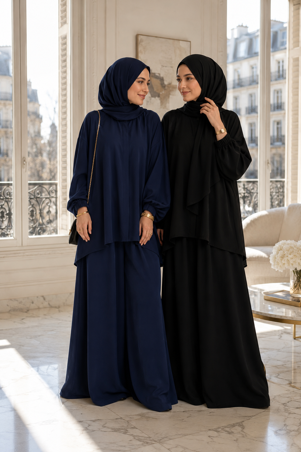 Ensemble 2 Pièces Femme – Chemise Longue & Pantalon Large Modest