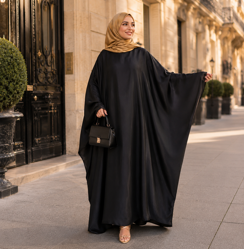 Abaya Satiné Femme – Robe Longue Oversize Manches Chauve-Souris