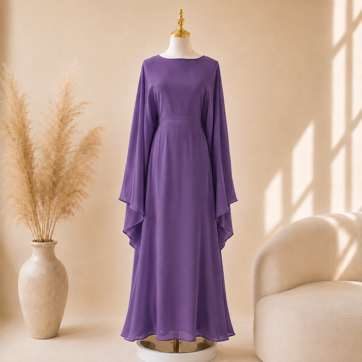 Abaya Satiné Femme – Robe Longue Oversize Manches Chauve-Souris