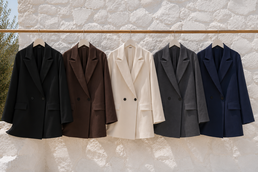 Blazer Élégant Double Boutonnage — Veste Modest Chic Manches Longues | Marron, Noir, Beige