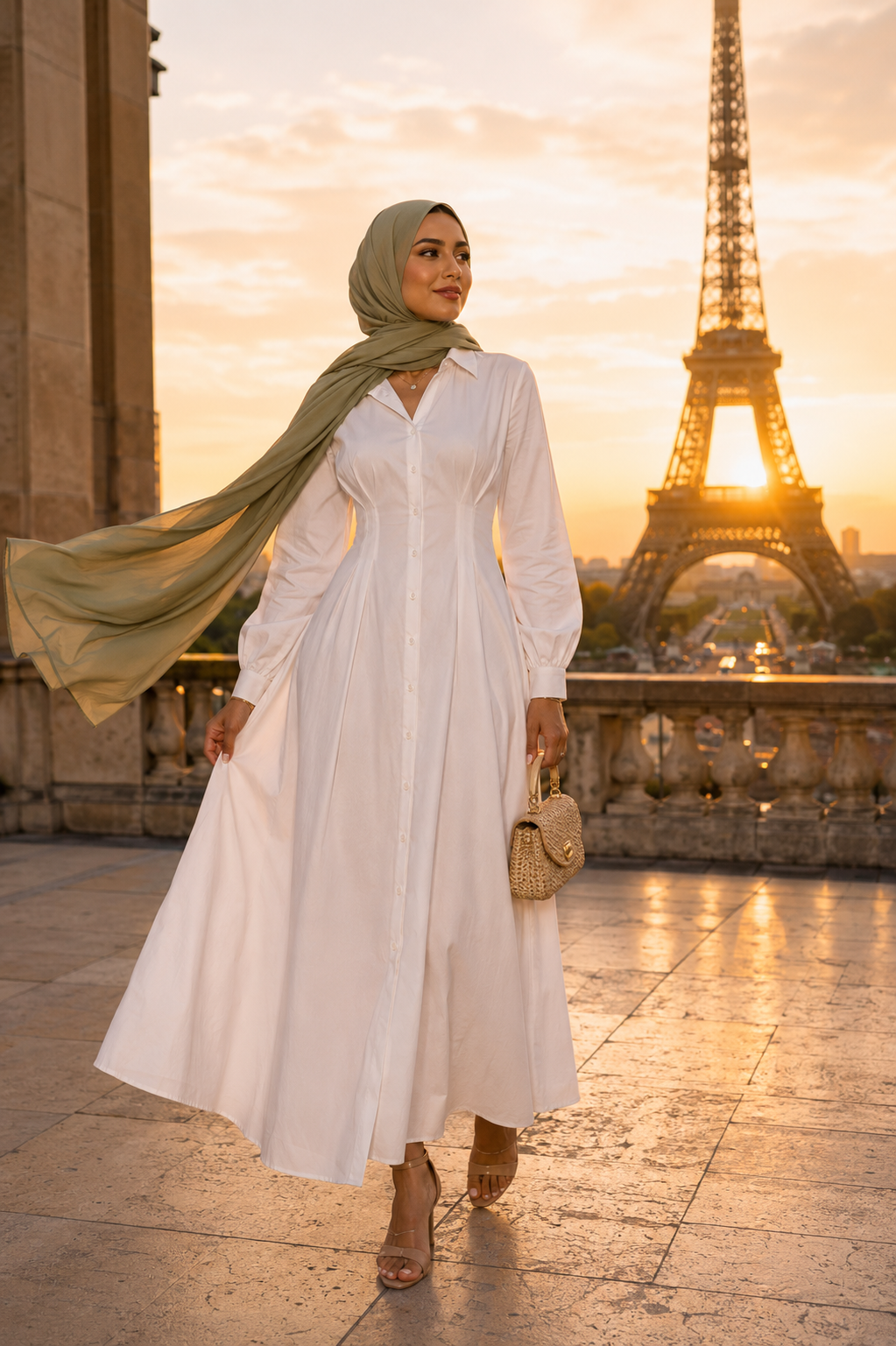 Robe Chemise Maxi Boutonnée — Manches Longues Col Chemise | Gris, Noir, Blanc | Modest Chic