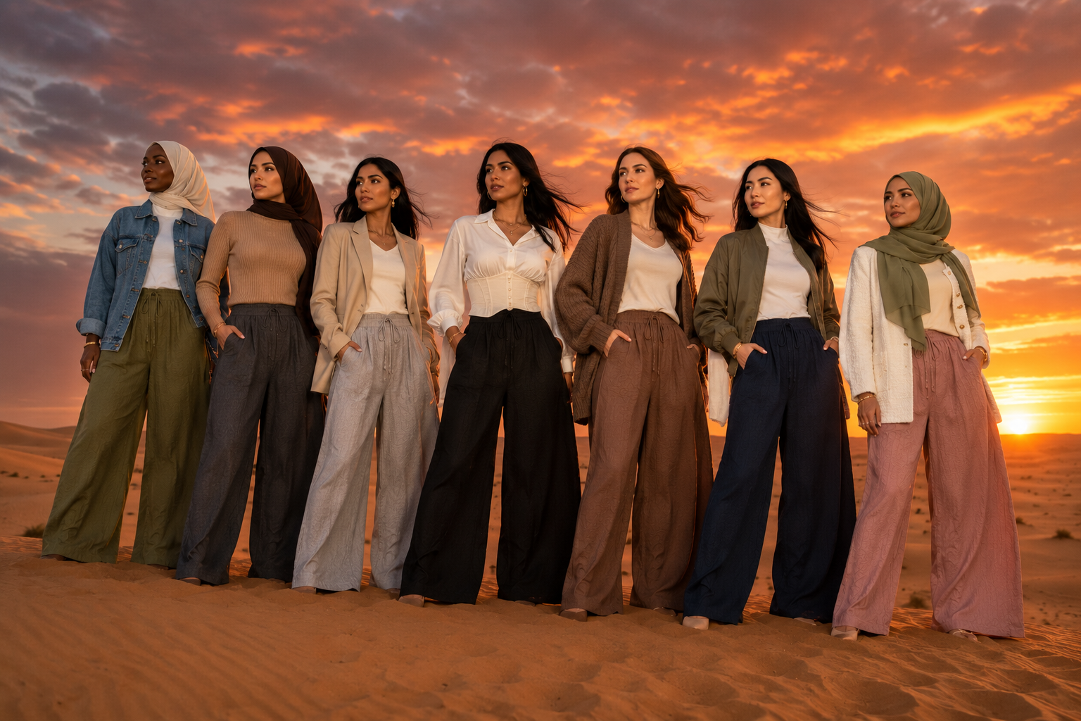 Pantalon Large Coton Lin — Taille Élastique Cordon | 7 Coloris | Style Modest Confort
