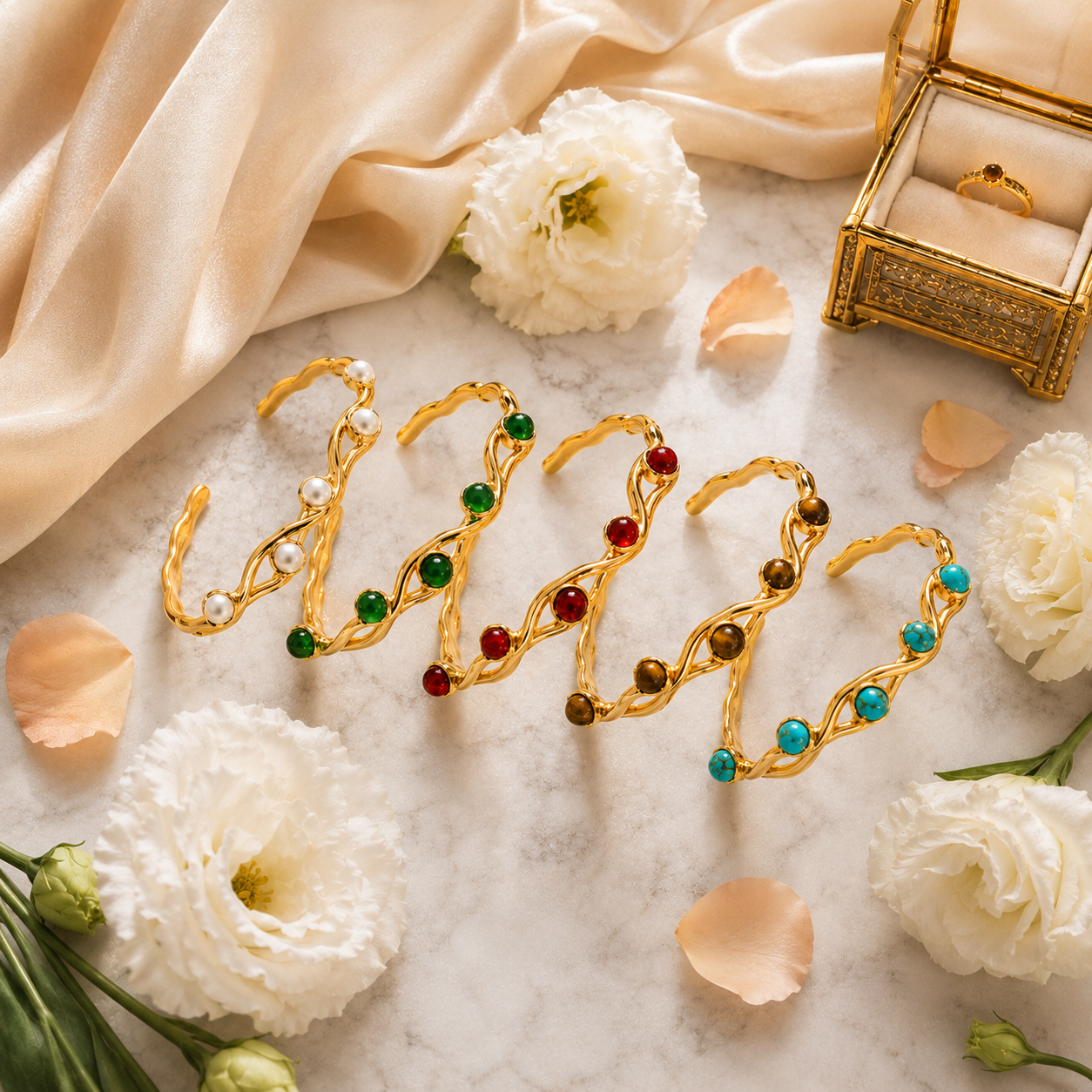 Bracelet Doré Pierre Naturelle Femme – Acier Titane 18K Élégant & Minimaliste