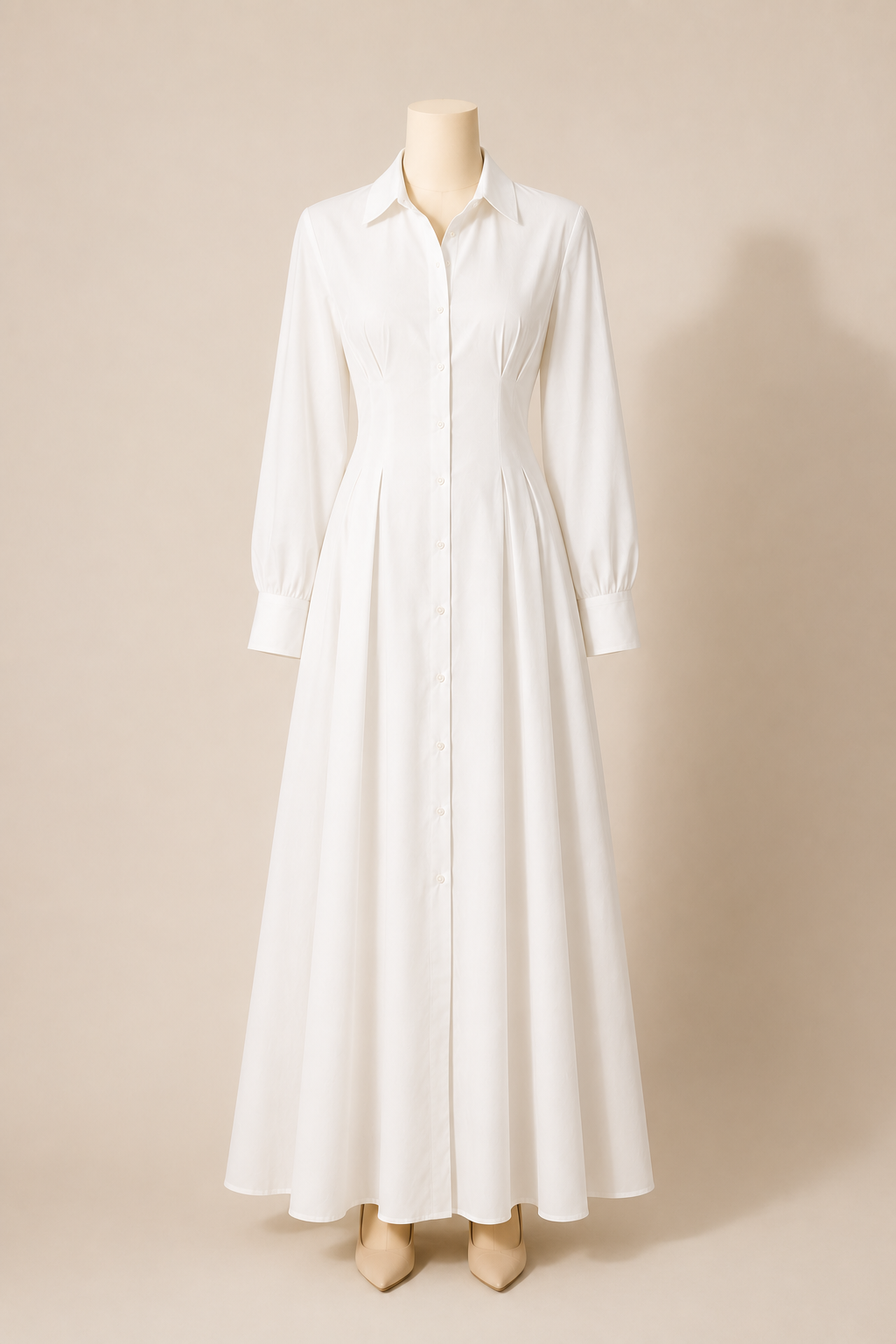 Robe Chemise Maxi Boutonnée — Manches Longues Col Chemise | Gris, Noir, Blanc | Modest Chic