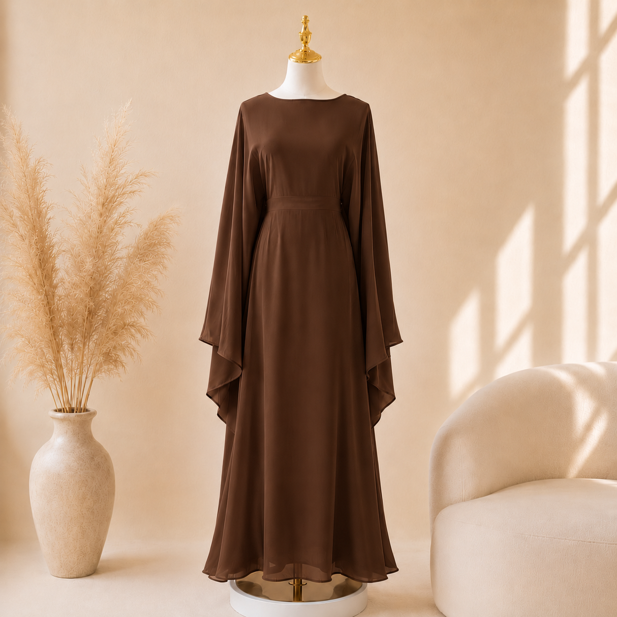 Abaya Satiné Femme – Robe Longue Oversize Manches Chauve-Souris