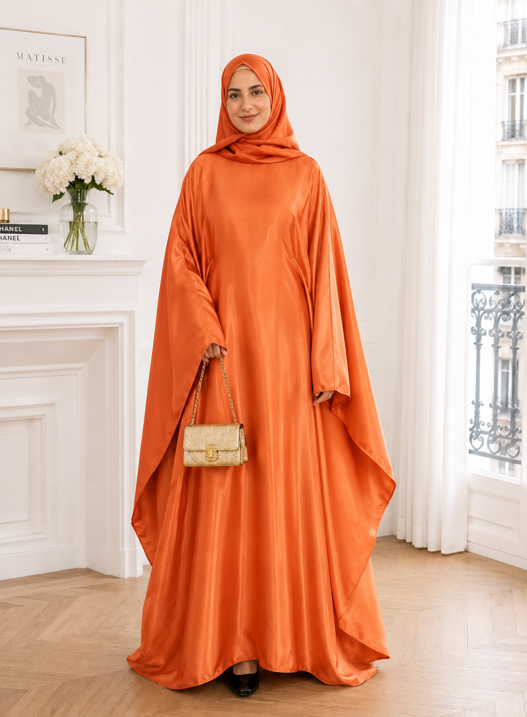 Abaya Satiné Femme – Robe Longue Oversize Manches Chauve-Souris