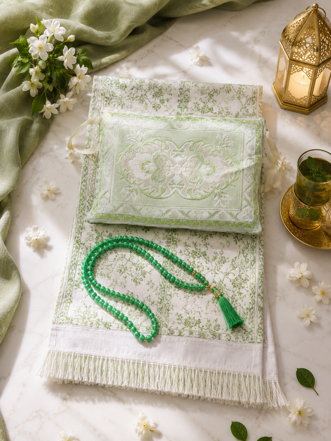 Tapis de Prière 3 Pièces - Chapelet & Sac Inclus, Idéal Ramadan & Eid