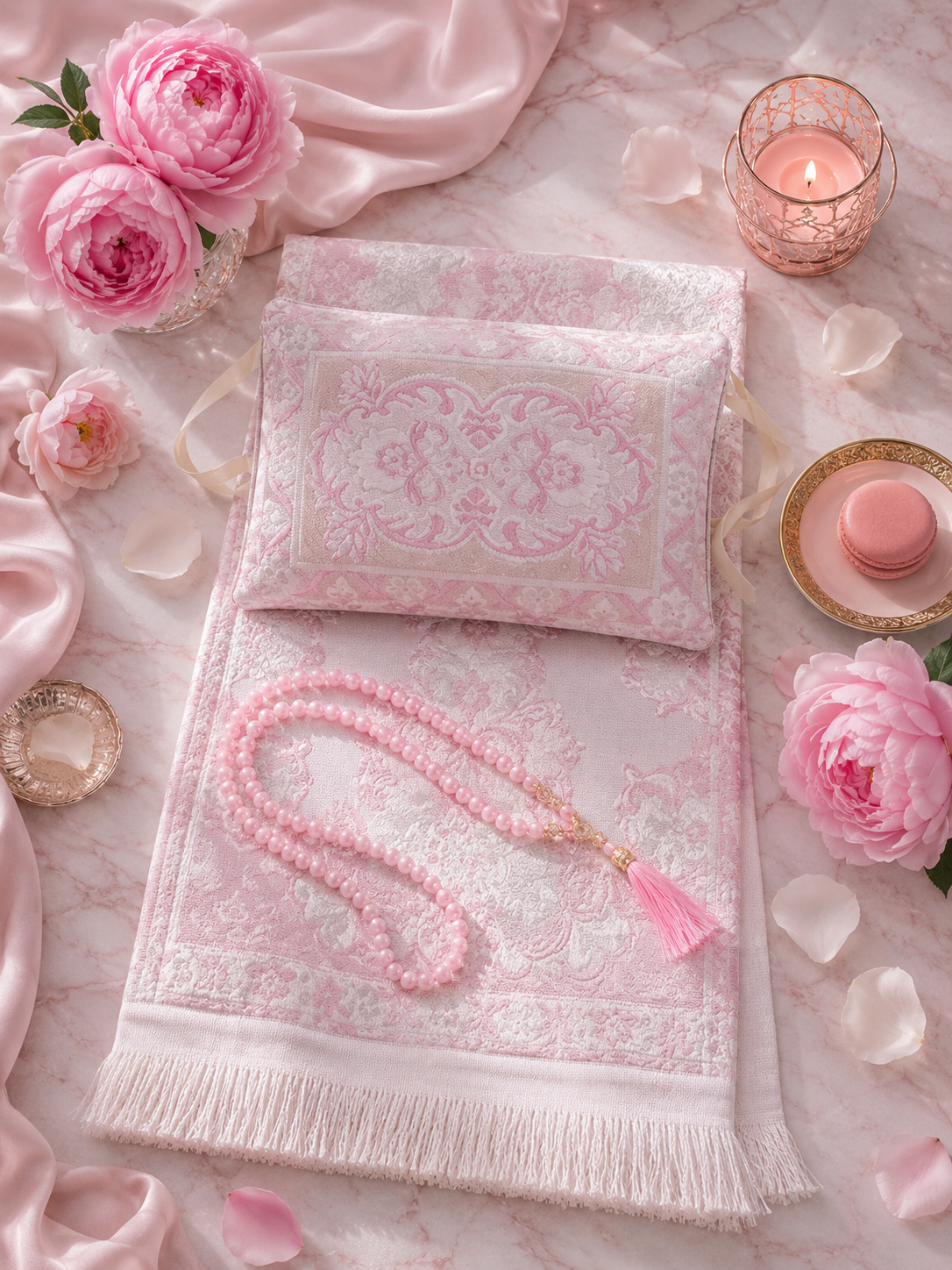 Tapis de Prière 3 Pièces - Chapelet & Sac Inclus, Idéal Ramadan & Eid