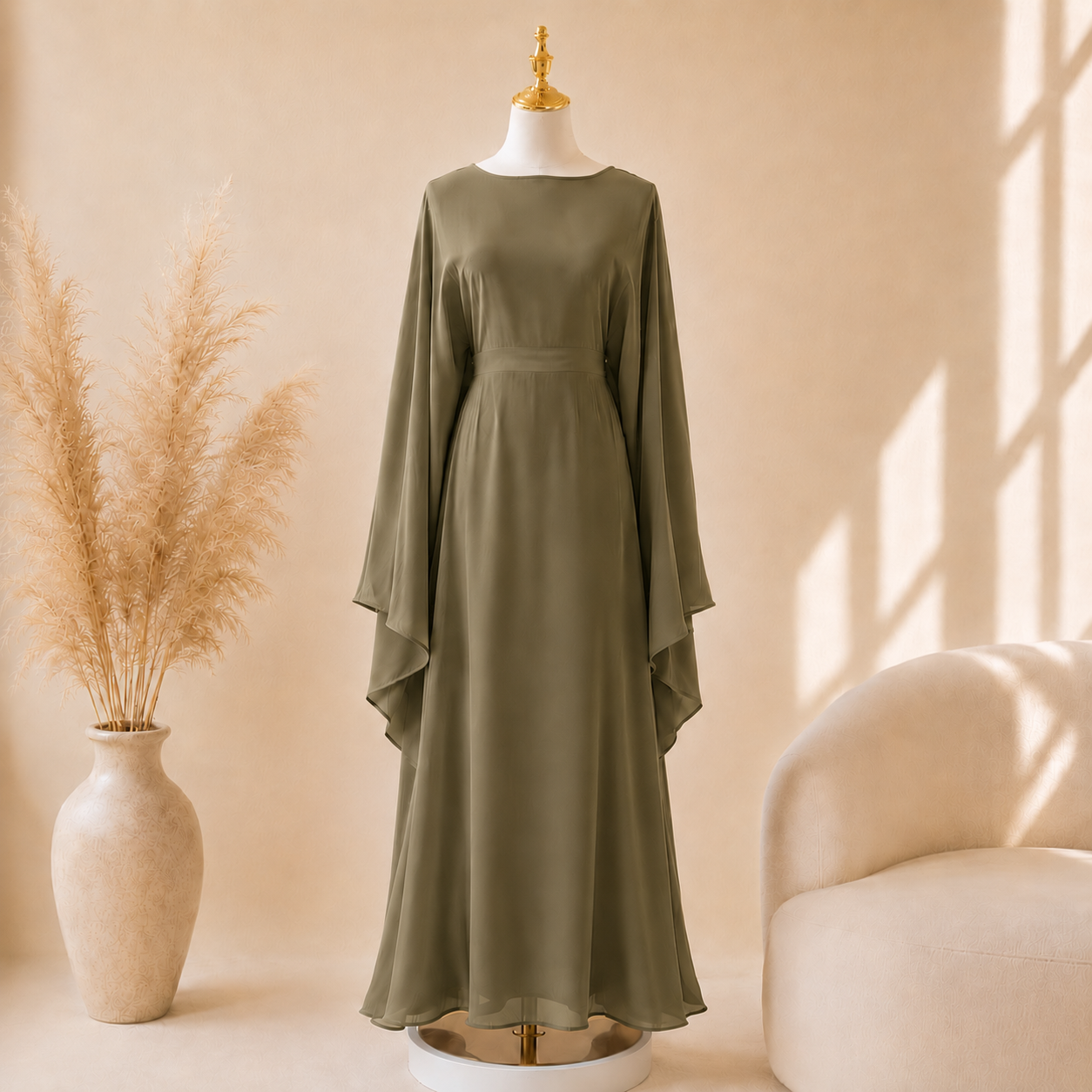 Abaya Satiné Femme – Robe Longue Oversize Manches Chauve-Souris