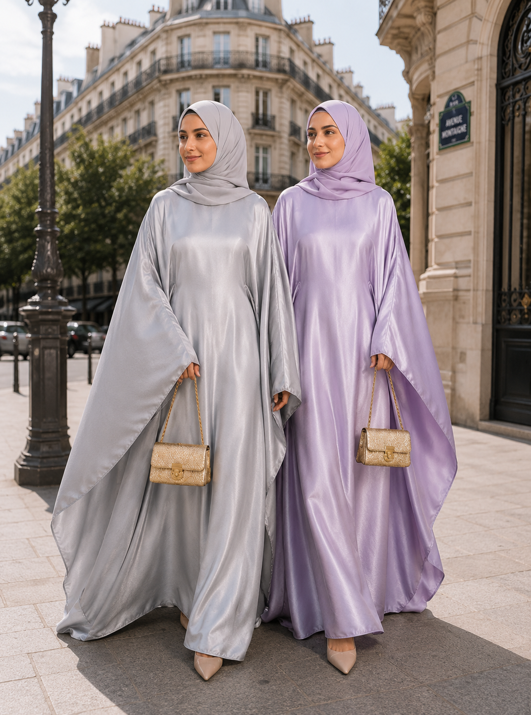Abaya Satiné Femme – Robe Longue Oversize Manches Chauve-Souris