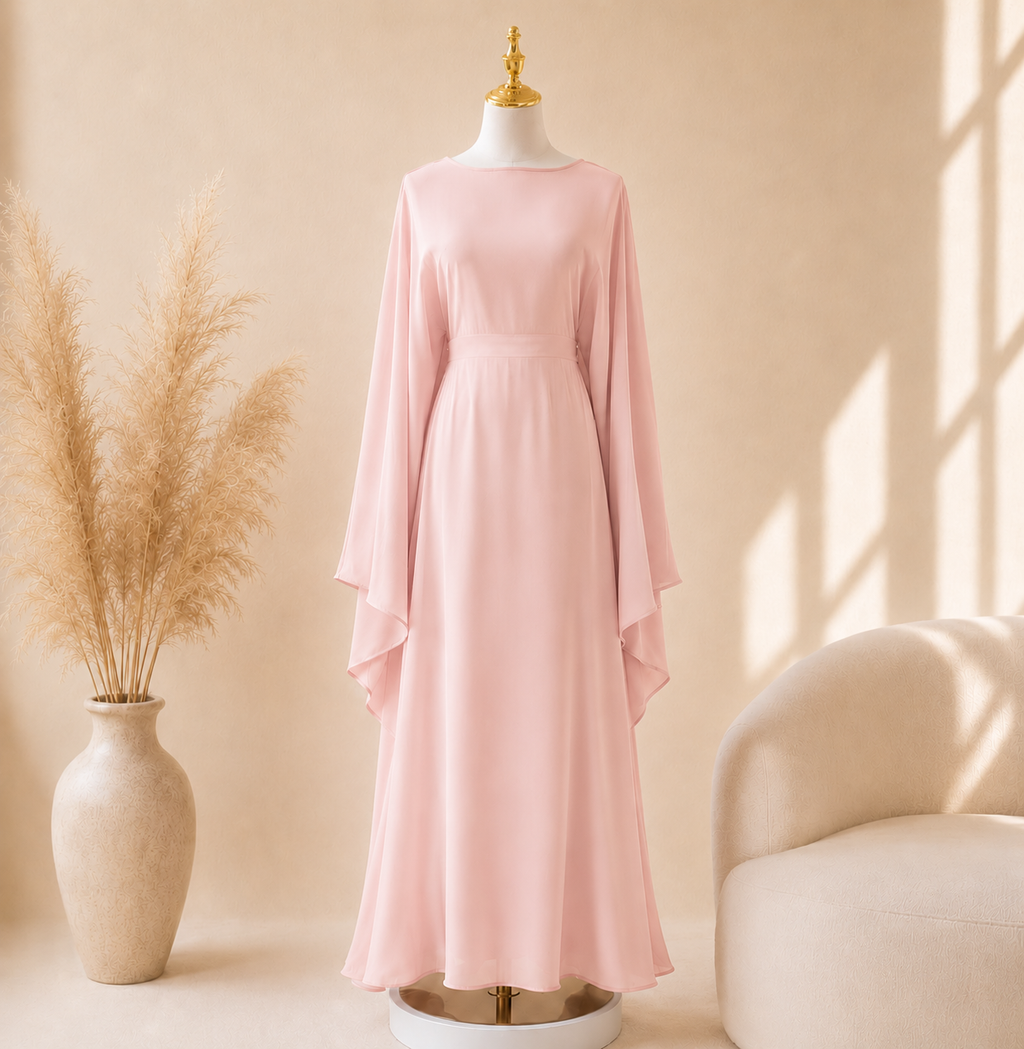Abaya Satiné Femme – Robe Longue Oversize Manches Chauve-Souris