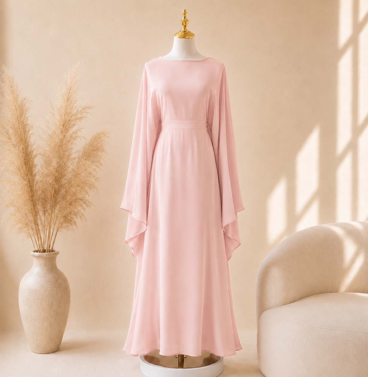Abaya Satiné Femme – Robe Longue Oversize Manches Chauve-Souris