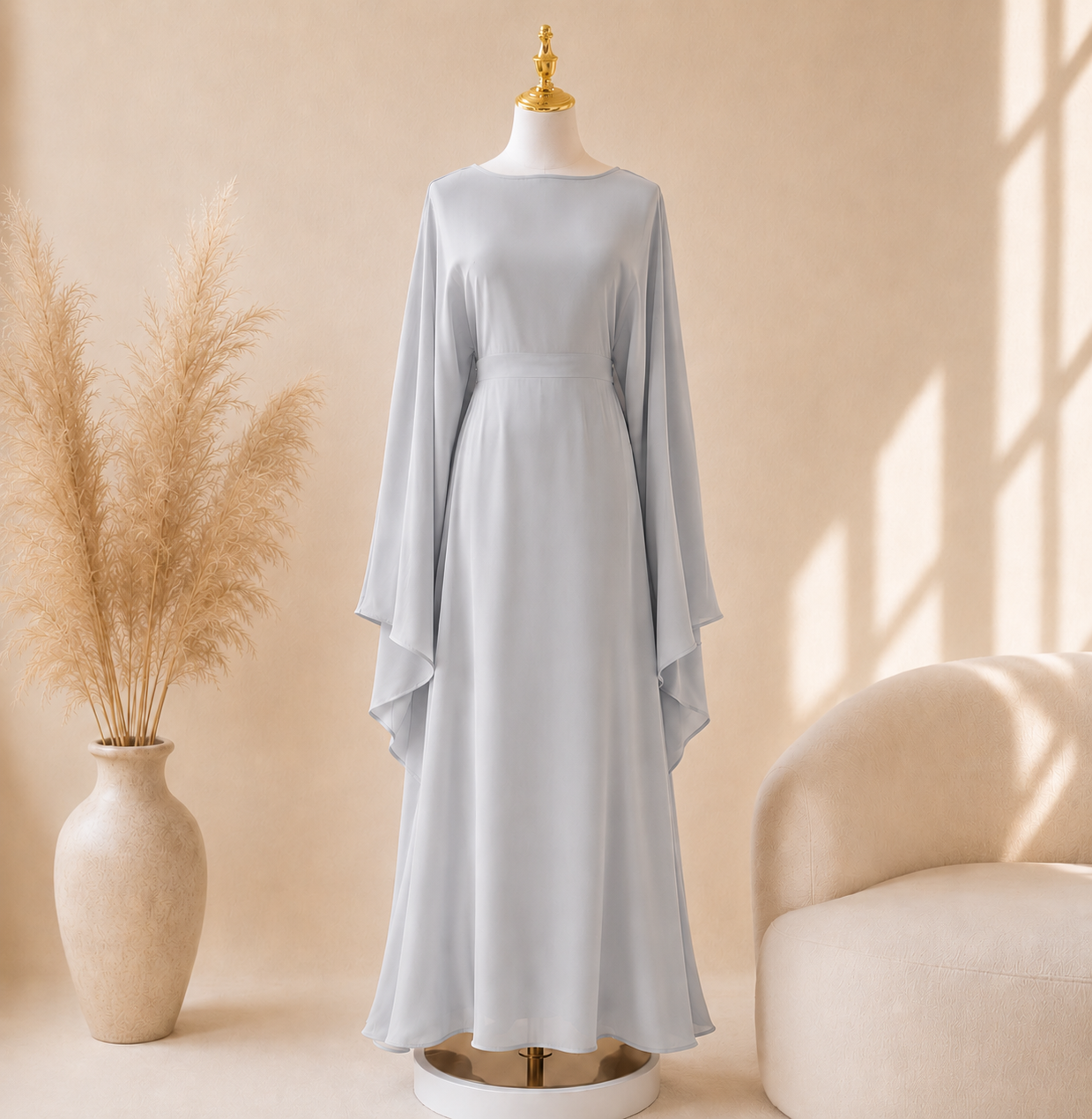 Abaya Satiné Femme – Robe Longue Oversize Manches Chauve-Souris