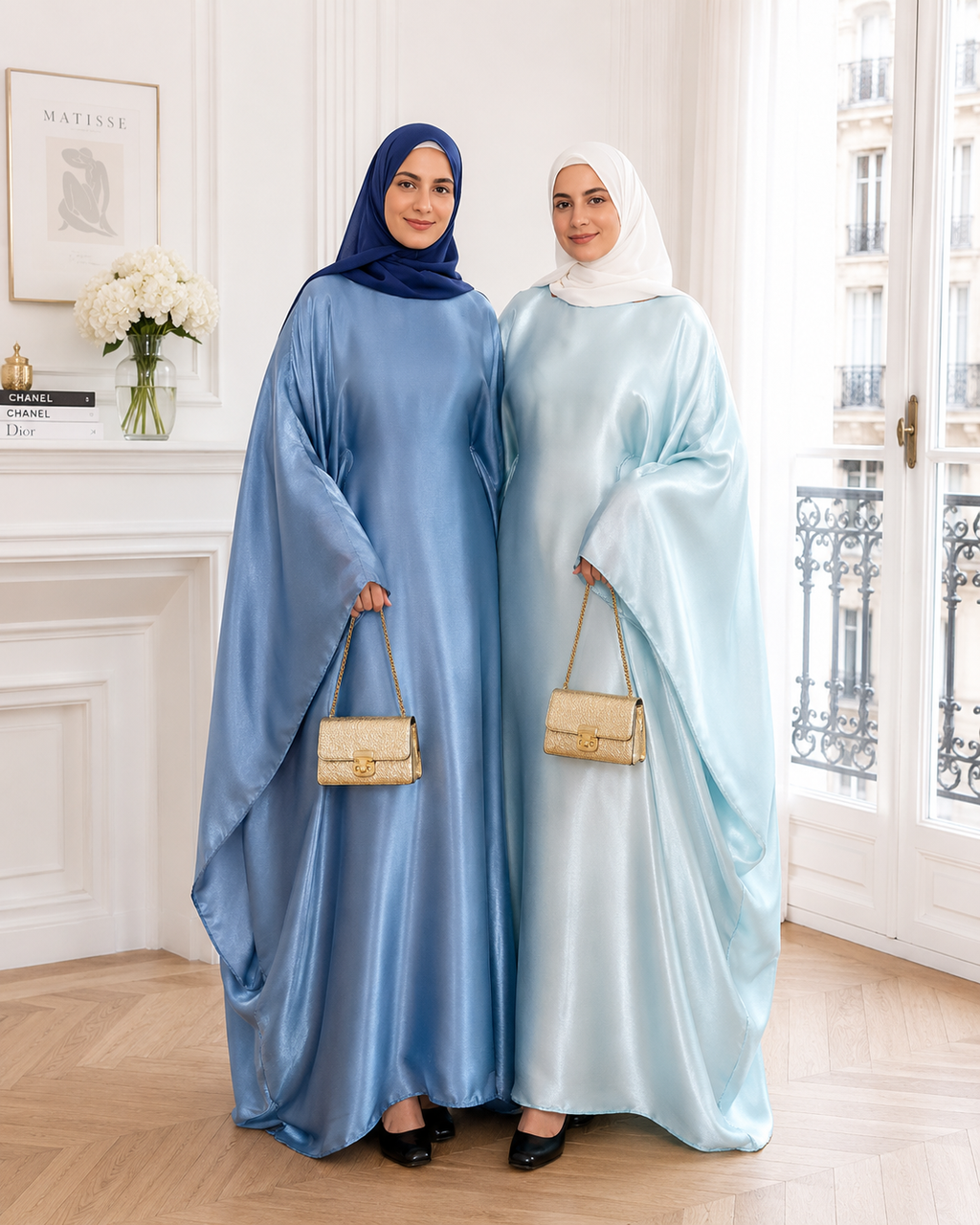 Abaya Satiné Femme – Robe Longue Oversize Manches Chauve-Souris