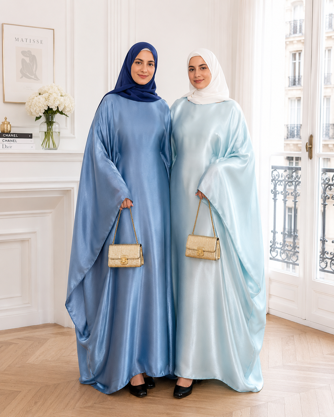 Abaya Satiné Femme – Robe Longue Oversize Manches Chauve-Souris