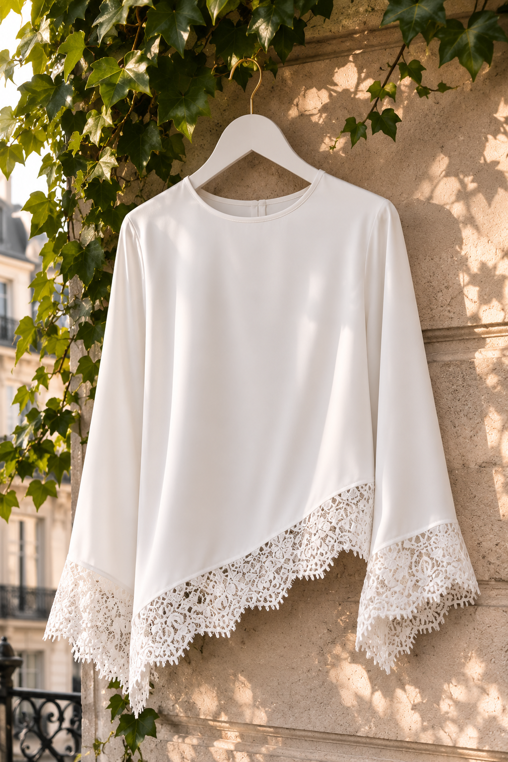 Haut Élégant Dentelle Patchwork Lacets — Manches Longues | Blanc, Noir | Style Modest Chic