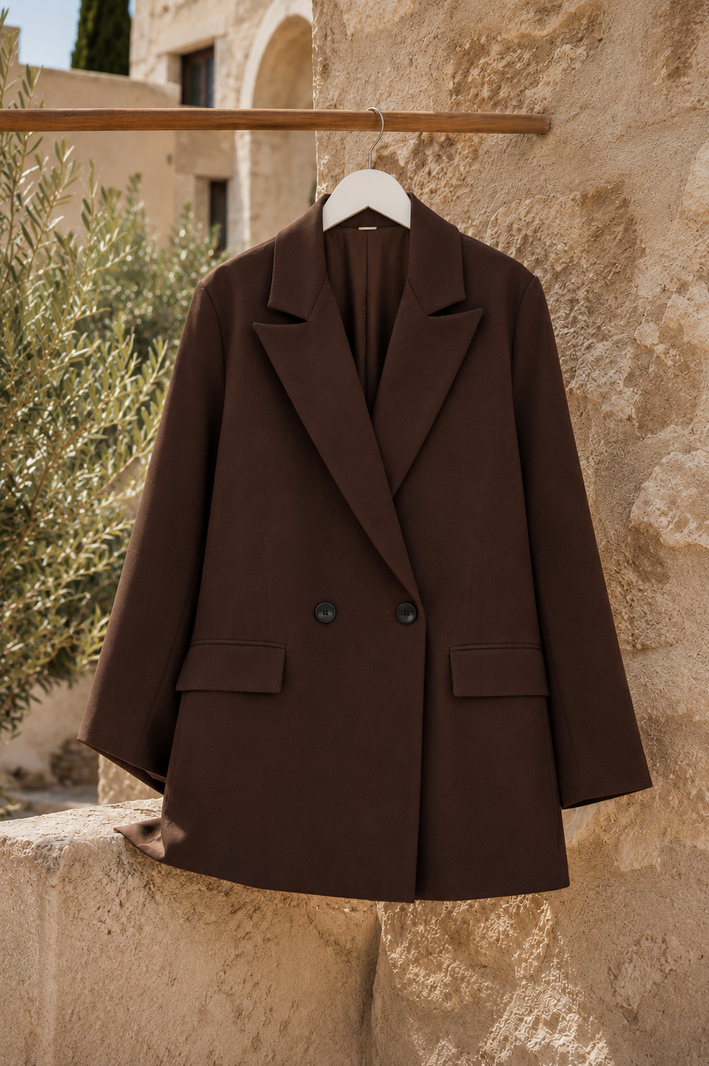Blazer Élégant Double Boutonnage — Veste Modest Chic Manches Longues | Marron, Noir, Beige