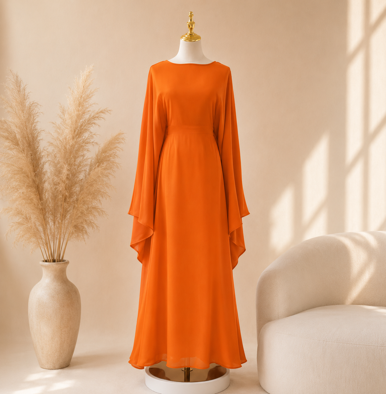 Abaya Satiné Femme – Robe Longue Oversize Manches Chauve-Souris
