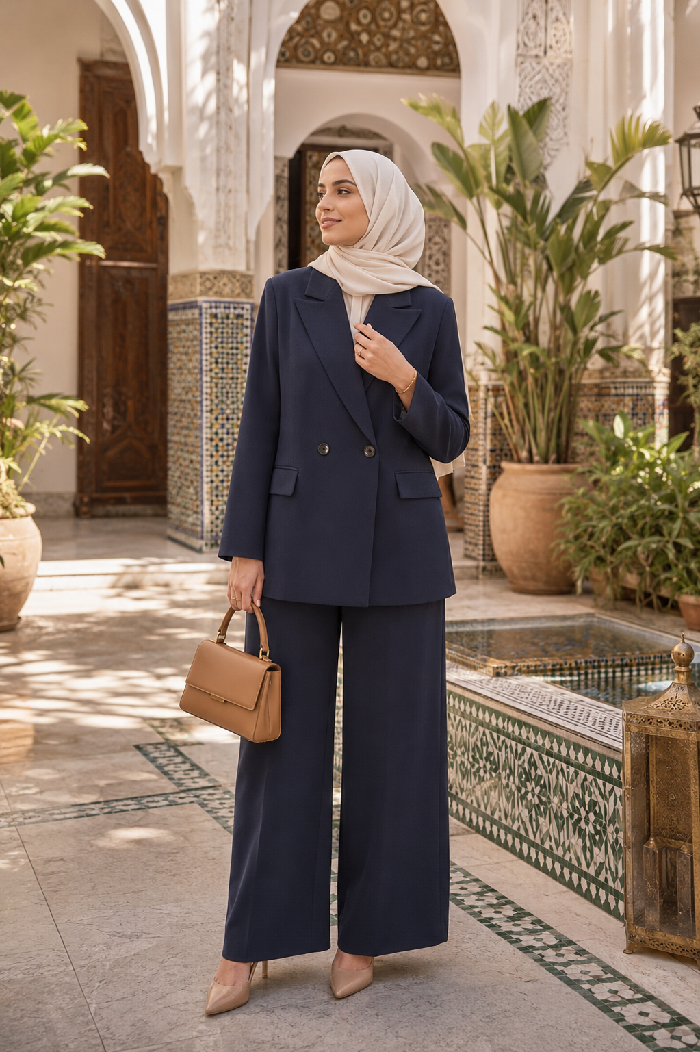 Blazer Élégant Double Boutonnage — Veste Modest Chic Manches Longues | Marron, Noir, Beige