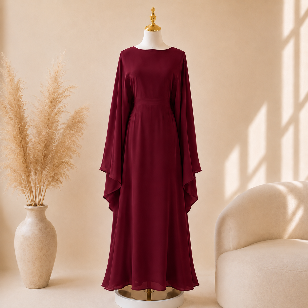 Abaya Satiné Femme – Robe Longue Oversize Manches Chauve-Souris