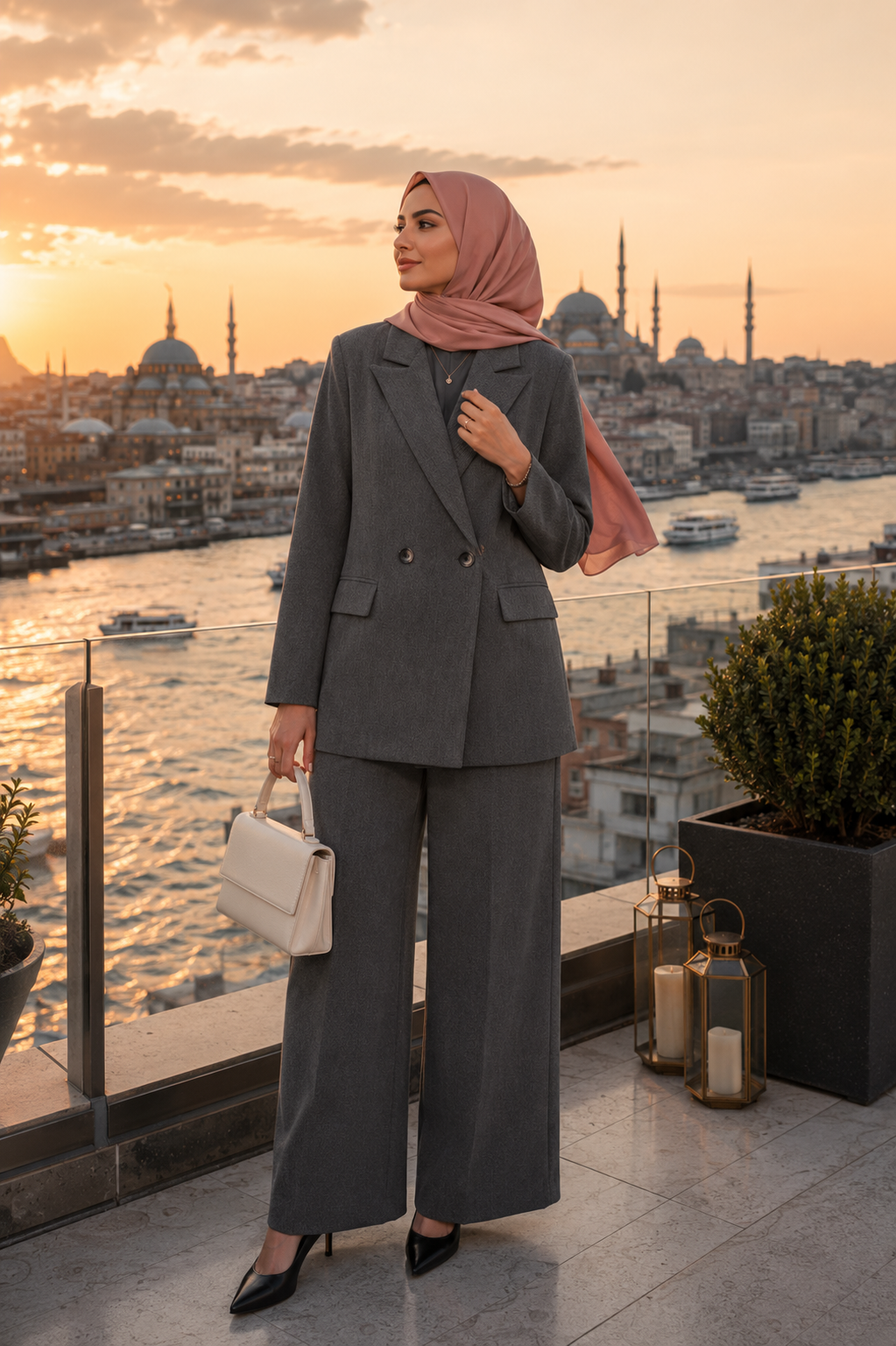 Blazer Élégant Double Boutonnage — Veste Modest Chic Manches Longues | Marron, Noir, Beige