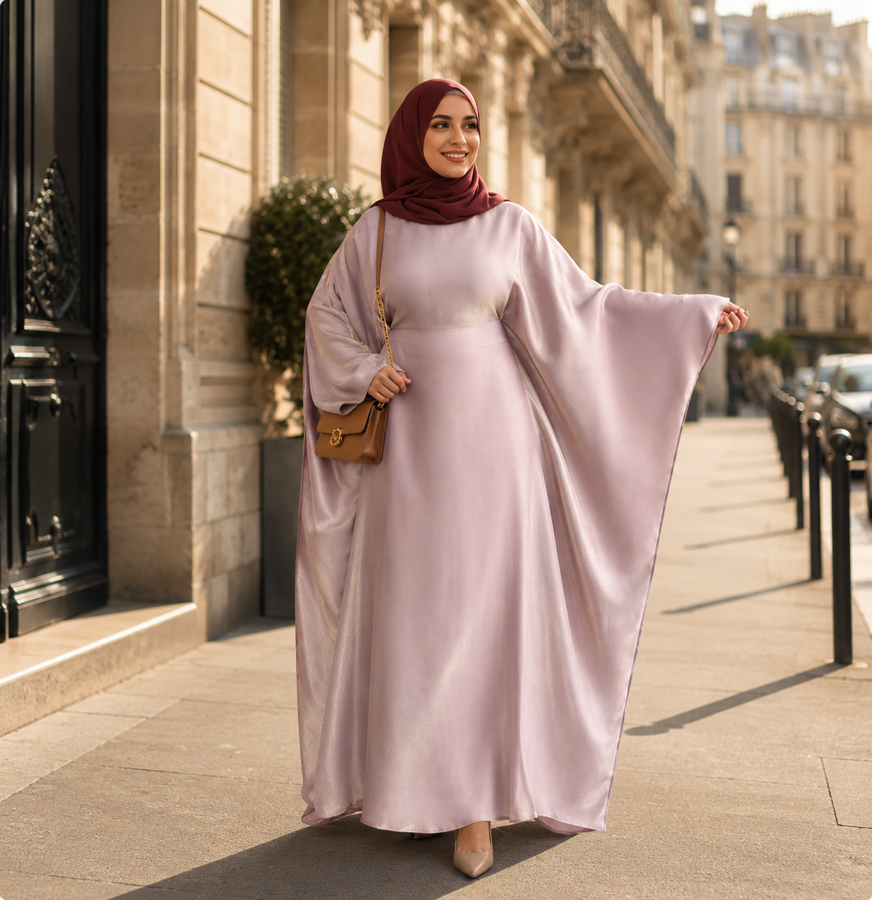 Abaya Satiné Femme – Robe Longue Oversize Manches Chauve-Souris